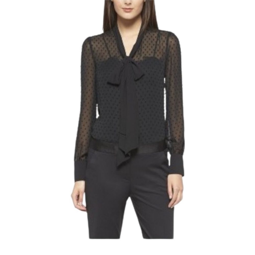 Altuzarra for Target Size M Sheer Black Swiss Dot with neck tie/bow Blouse